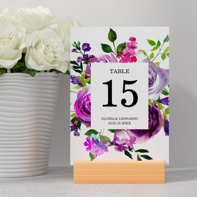 Romantic Purple Floral Wedding  Table Number (Creator Uploaded)