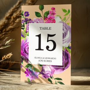 Romantic Purple Floral Wedding Table Number