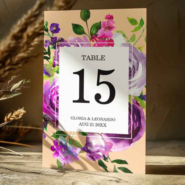 Romantic Purple Floral Wedding  Table Number (Creator Uploaded)