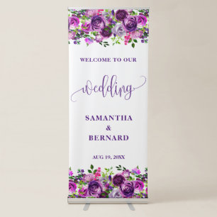 Romantic Purple Floral Wedding Welcome Retractable Banner