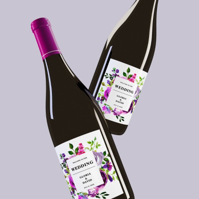 Romantic Purple Floral Wedding Wine Label (Creator Uploaded)
