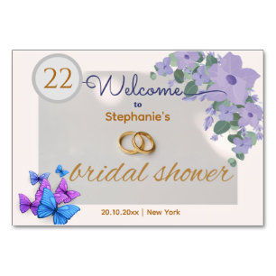 romantic purple floral  welcome table number