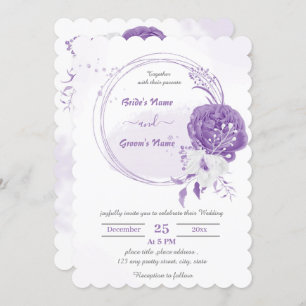 romantic purple flower boanical wreath wedding invitation