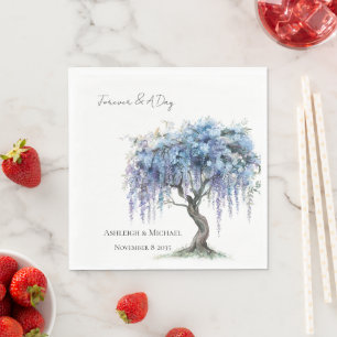 Romantic Purple Flowering Tree Wedding Napkin