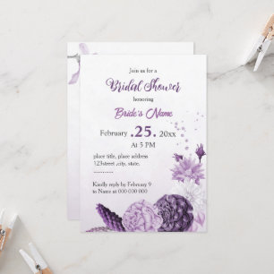 Romantic purple flowers botanical bridal shower invitation