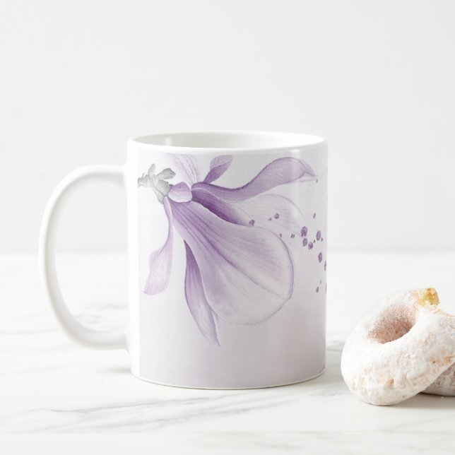romantic purple flowers botanical  coffee mug (With Donut)