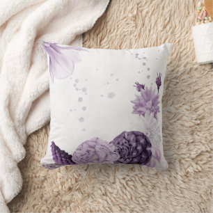 romantic purple flowers botanical cushion