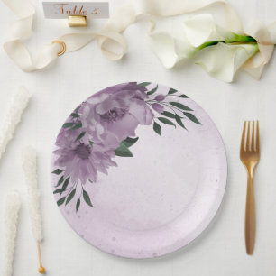 romantic purple flowers botanical  paper plate