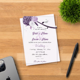 romantic purple flowers botanical wedding acrylic invitations