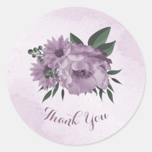 romantic purple flowers botanical wedding classic round sticker