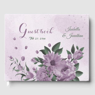romantic purple flowers botanical wedding guest book