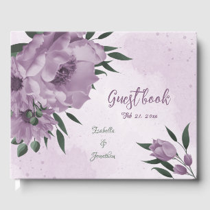romantic purple flowers botanical wedding guest book