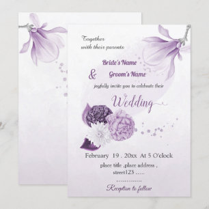 romantic purple flowers botanical wedding invitation