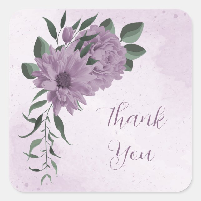 romantic purple flowers botanical wedding square sticker (Front)