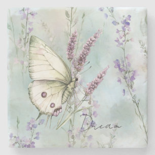 Romantic Purple Flowers Butterfly Dream Stone Coaster