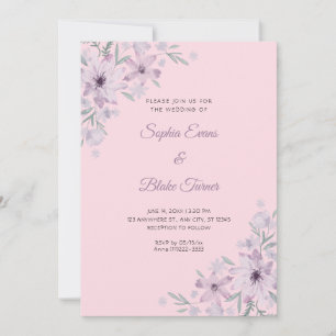 Romantic Purple Flowers Floral Soft Pink Wedding Invitation
