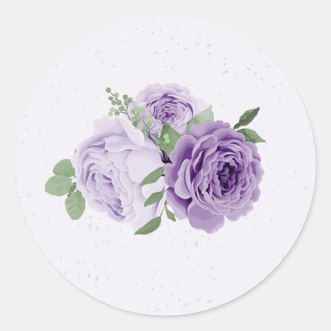 romantic purple flowers green leaves botanical classic round sticker (Front)