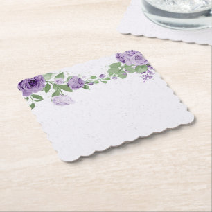 romantic purple flowers green leaves botanical pap paper coaster