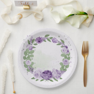 romantic purple flowers green leaves botanical pap paper plate