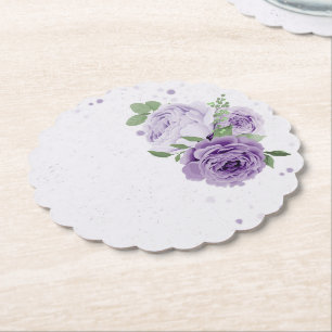 romantic purple flowers green leaves botanical paper coaster