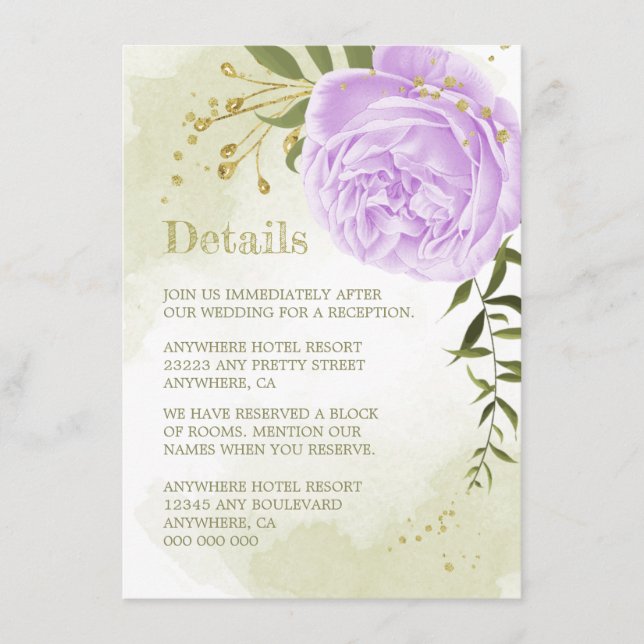 romantic purple flowers greenery details enclosure card (Front)