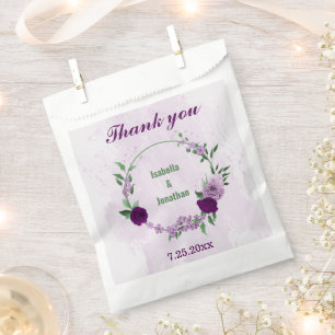 Romantic purple flowers greenery favour bags