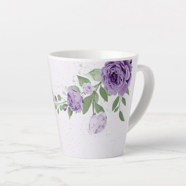 romantic purple flowers greenery latte mug (Right Angle)