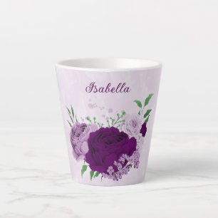 Romantic purple flowers greenery latte mug
