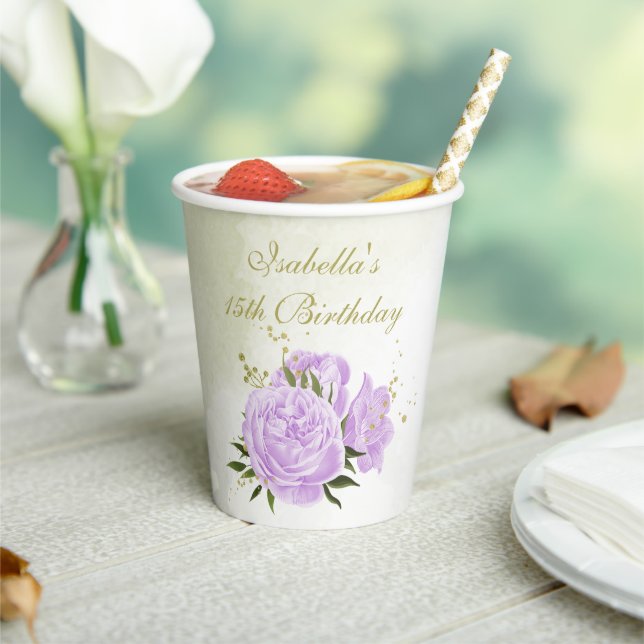 romantic purple flowers greenery paper cups (Insitu)