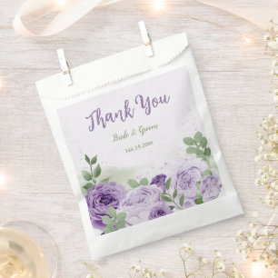 romantic purple flowers greenery wedding favour bags
