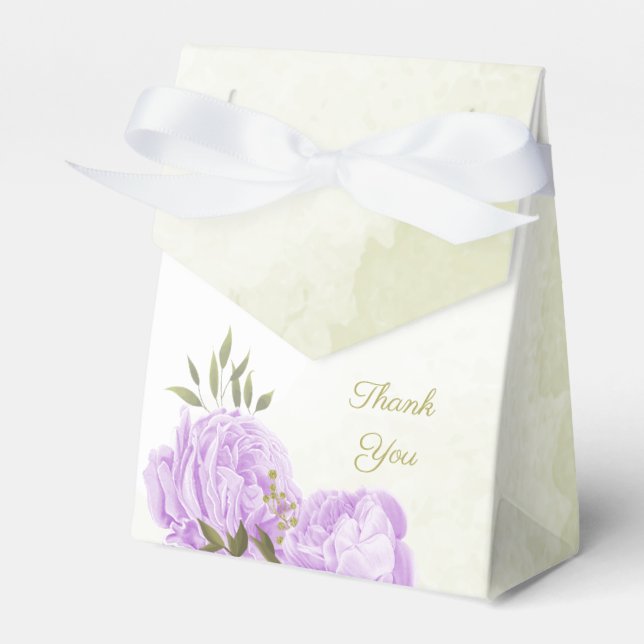 Romantic purple flowers greenery wedding favour box (Front Side)