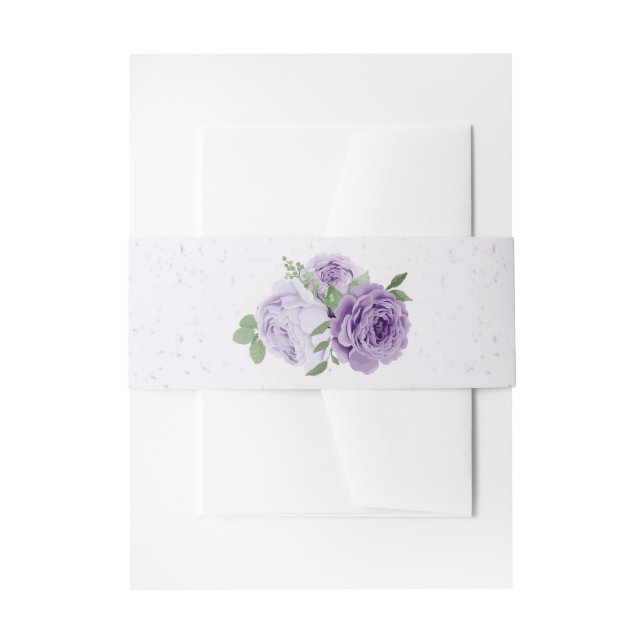 romantic purple flowers greenery wedding invitation belly band (Front Example)
