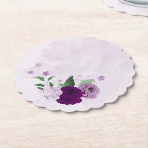 Romantic purple flowers greenery wedding paper coaster