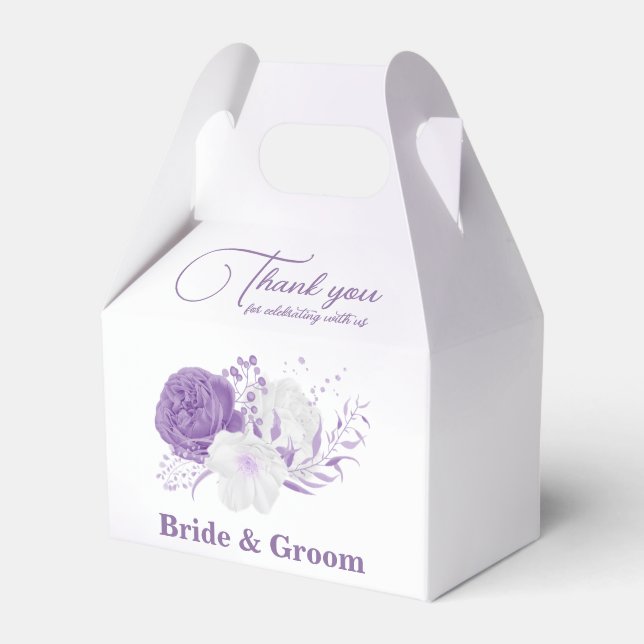 Romantic purple flowers wedding favour box (Front Side)