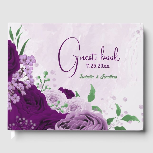 Romantic purple flowers wedding  guest book (Front)