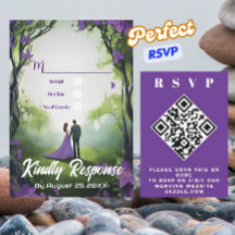 Romantic Purple Forest Design Wedding QR RSVP Card
