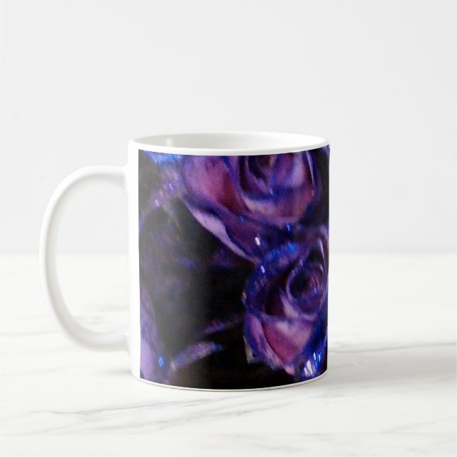 Romantic Purple Glitter Roses Coffee Mug Chocolate (Left)