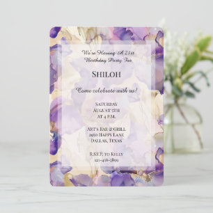 Romantic Purple Gold Iris Floral Birthday Invitation