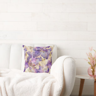 Romantic Purple Gold Iris Floral  Cushion