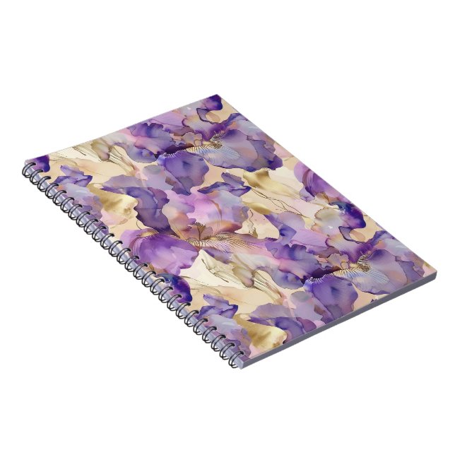 Romantic Purple Gold Iris Floral  Notebook (Right Side)