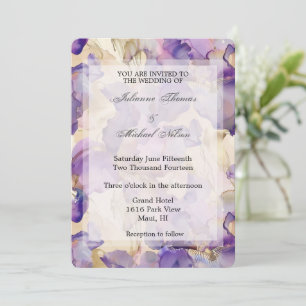 Romantic Purple Gold Iris Floral Wedding Invitation