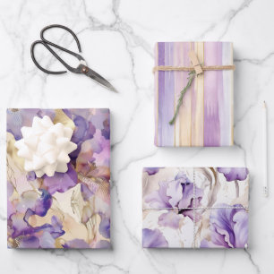 Romantic Purple Gold Iris Floral Wedding Wrapping Paper Sheet