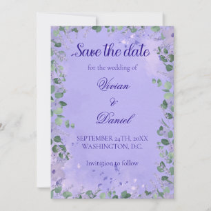 Romantic Purple Greenery Save the Date Wedding