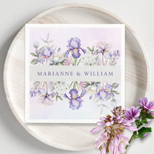 Romantic Purple Iris and Peonies Floral Wedding  Napkin