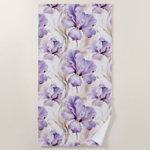 Romantic Purple Iris Floral Bridal Shower Beach Towel