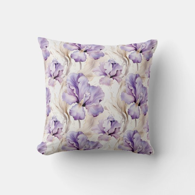 Romantic Purple Iris Floral   Cushion (Front)