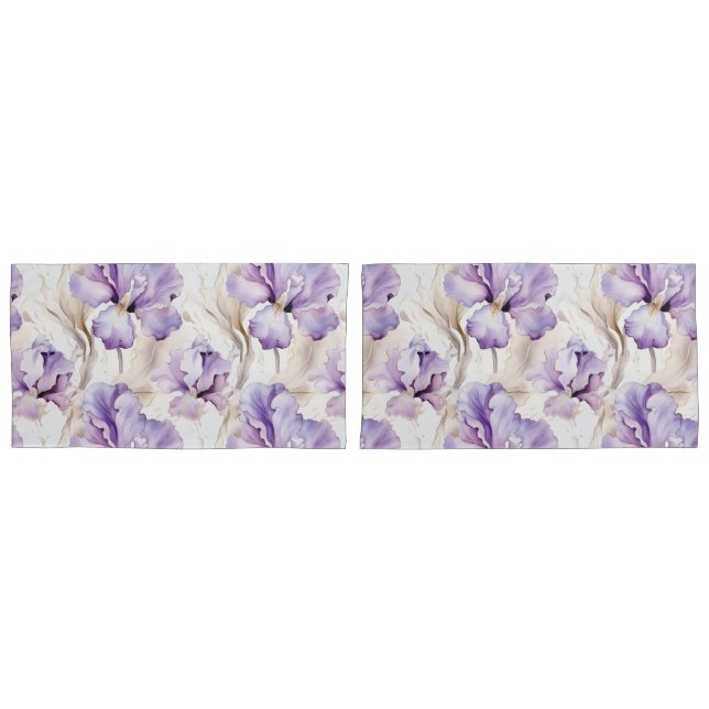 Romantic Purple Iris Floral   Pillowcase (Front-Set)