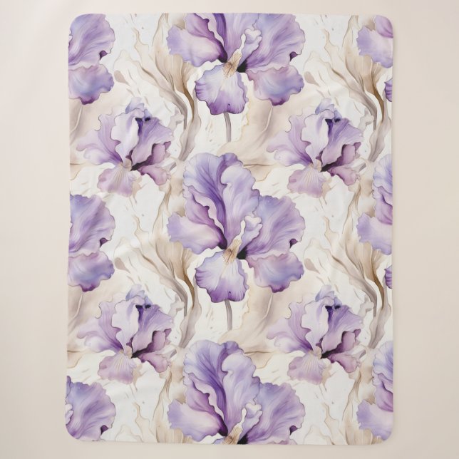 Romantic Purple Iris Floral   Sherpa Blanket (Front)