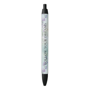 Romantic Purple Lavender Floral Black Ink Pen