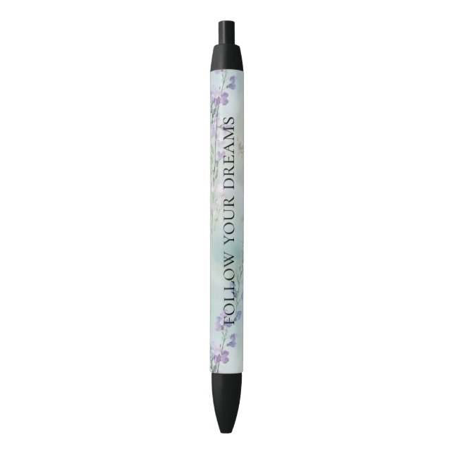 Romantic Purple Lavender Floral Black Ink Pen (Front Vertical)